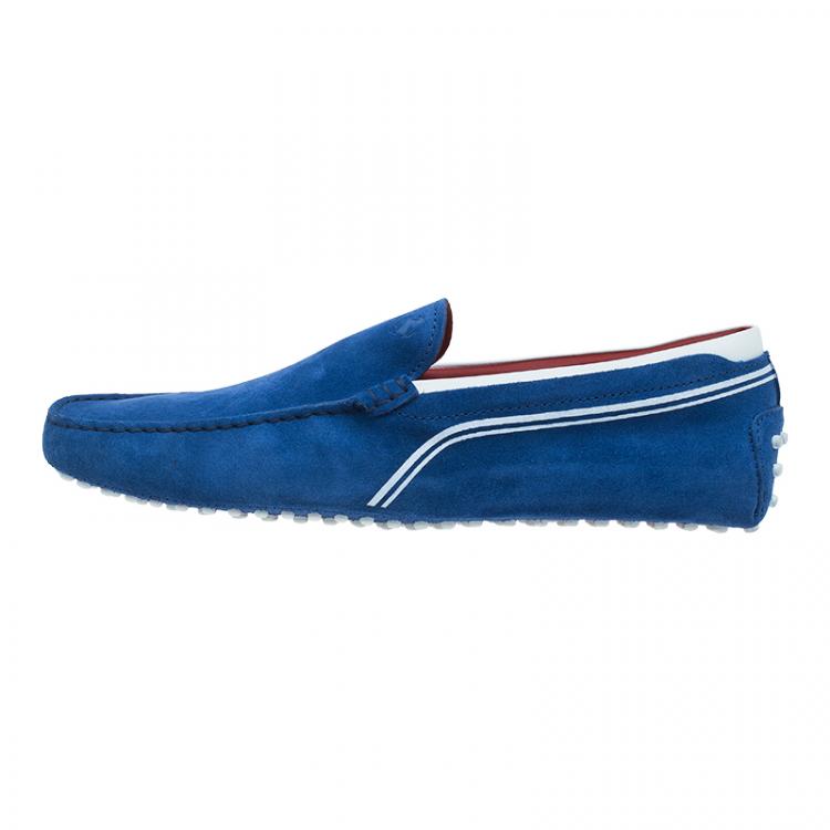 Pre Owned Tod's for Ferrari Blue and White Suede and Leather Loafers Size 43.5