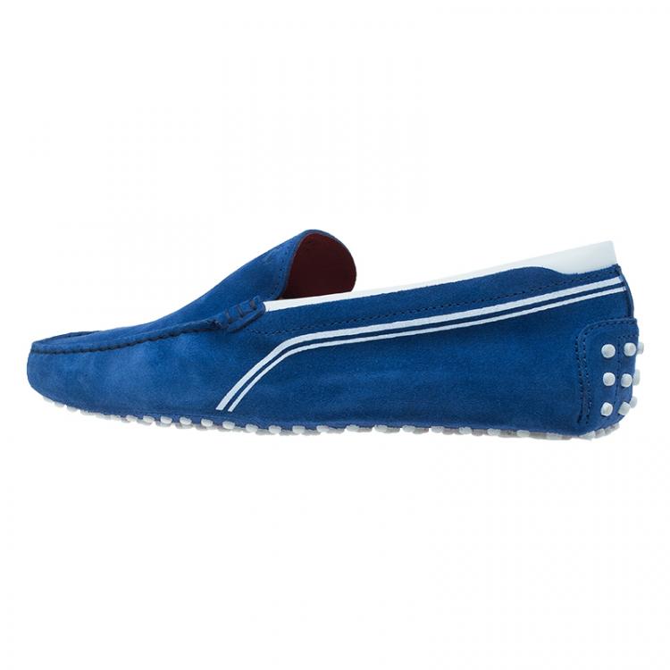 Pre Owned Tod's for Ferrari Blue and White Suede and Leather Loafers Size 43.5