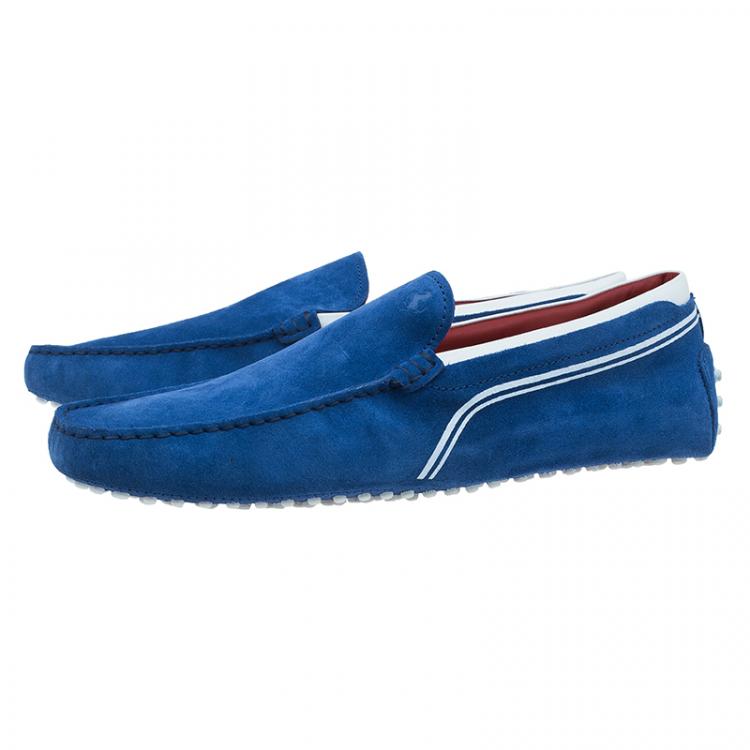Pre Owned Tod's for Ferrari Blue and White Suede and Leather Loafers Size 43.5