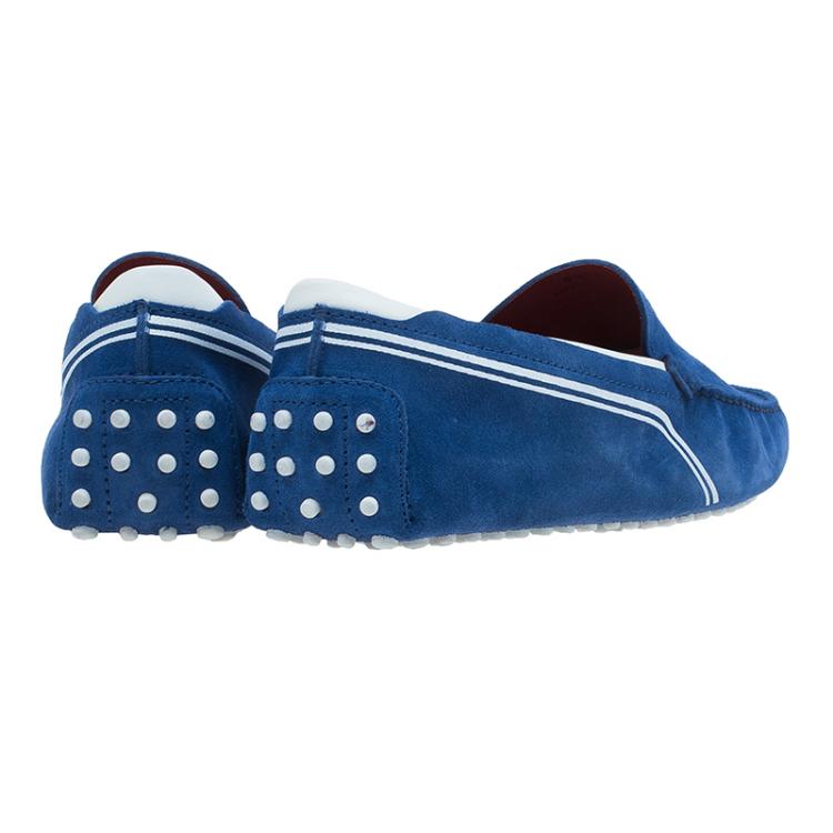 Pre Owned Tod's for Ferrari Blue and White Suede and Leather Loafers Size 43.5