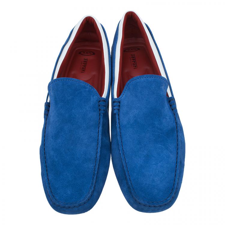 Pre Owned Tod's for Ferrari Blue and White Suede and Leather Loafers Size 43.5