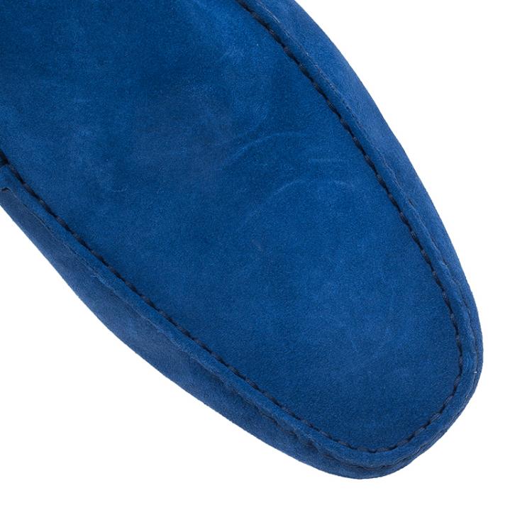 Pre Owned Tod's for Ferrari Blue and White Suede and Leather Loafers Size 43.5