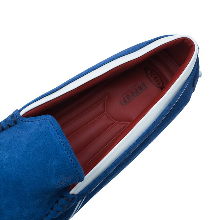 Pre Owned Tod's for Ferrari Blue and White Suede and Leather Loafers Size 43.5