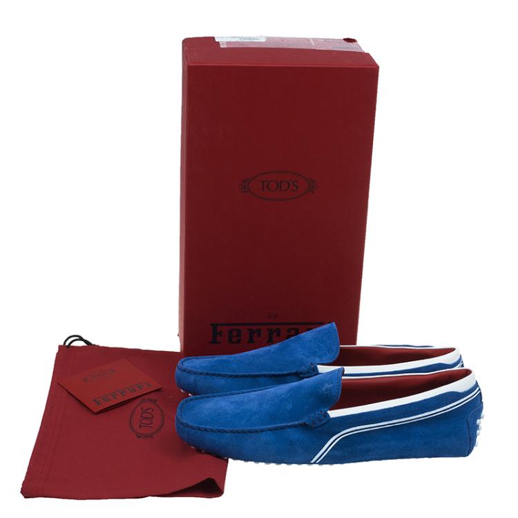 Pre Owned Tod's for Ferrari Blue and White Suede and Leather Loafers Size 43.5