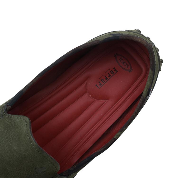 Pre Owned Tod's for Ferrari Military Green Camouflage Suede Loafers Size 44.5