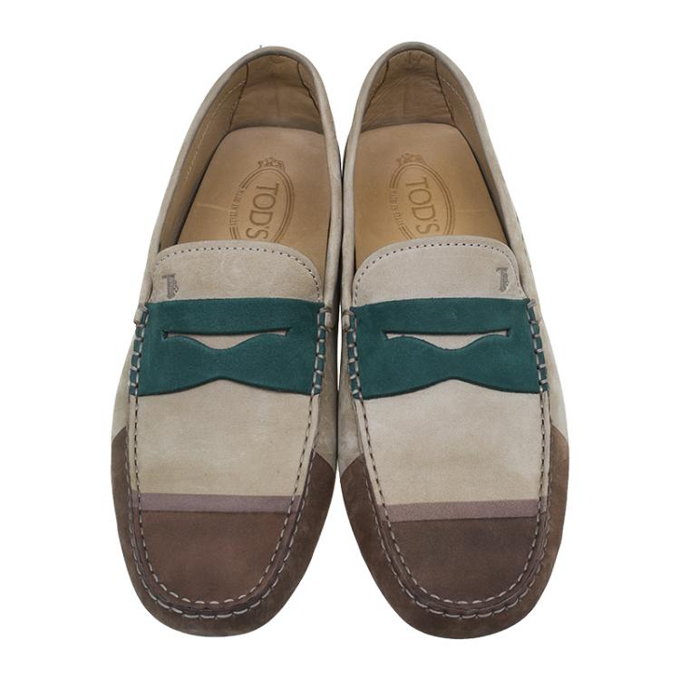 Pre Owned Tod's Tri Color Suede Penny Loafers Size 43.5