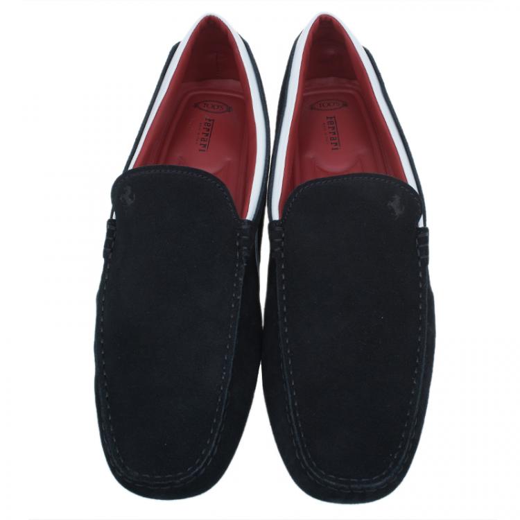 مملوكة مسبقًا Tod's for Ferrari Black and White Suede Loafers Size 45
