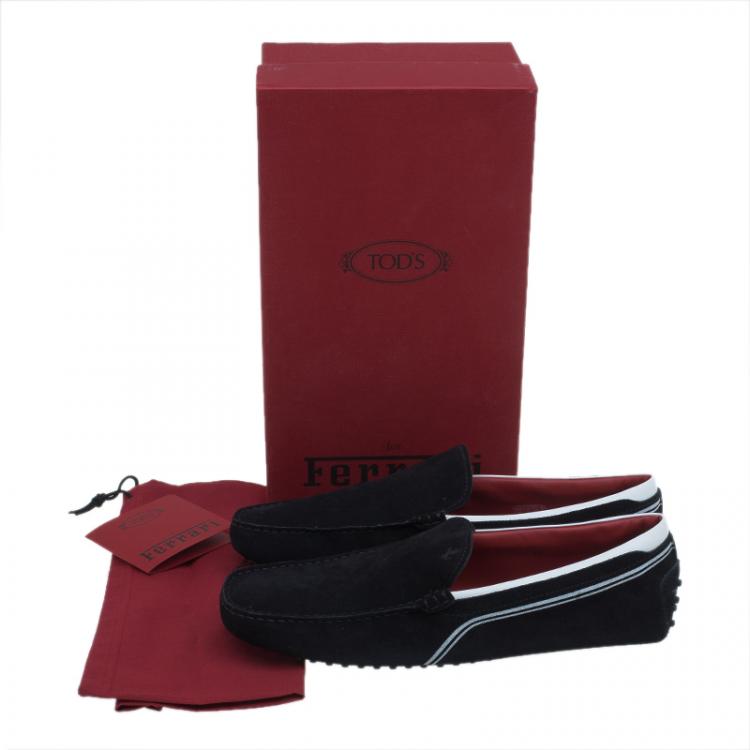 مملوكة مسبقًا Tod's for Ferrari Black and White Suede Loafers Size 45