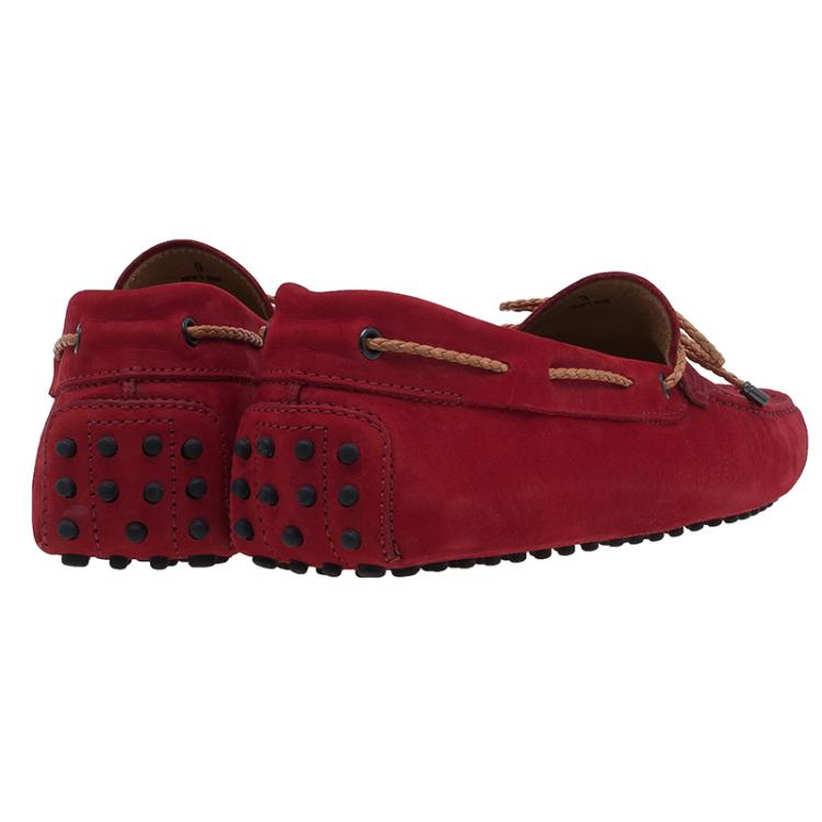 مملوكة مسبقًا Tod's Red Leather Bow Loafers Size 43