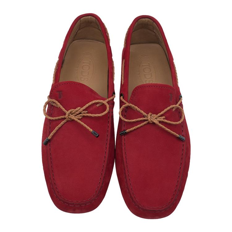 مملوكة مسبقًا Tod's Red Leather Bow Loafers Size 43