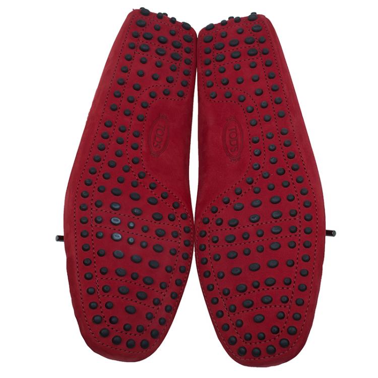 مملوكة مسبقًا Tod's Red Leather Bow Loafers Size 43