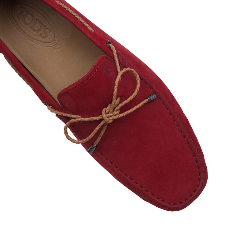 مملوكة مسبقًا Tod's Red Leather Bow Loafers Size 43