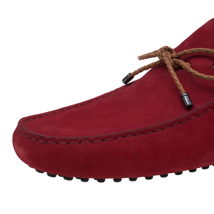 مملوكة مسبقًا Tod's Red Leather Bow Loafers Size 43