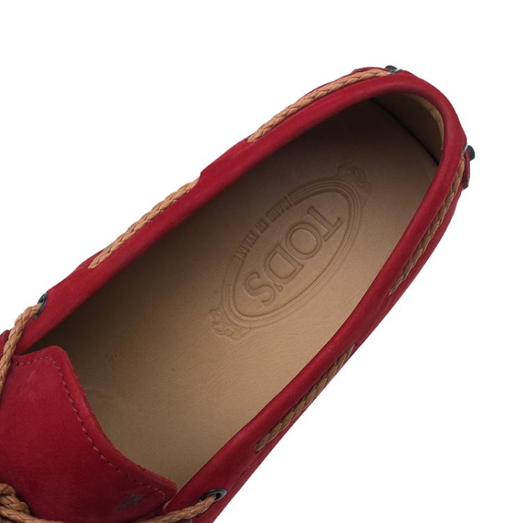 مملوكة مسبقًا Tod's Red Leather Bow Loafers Size 43