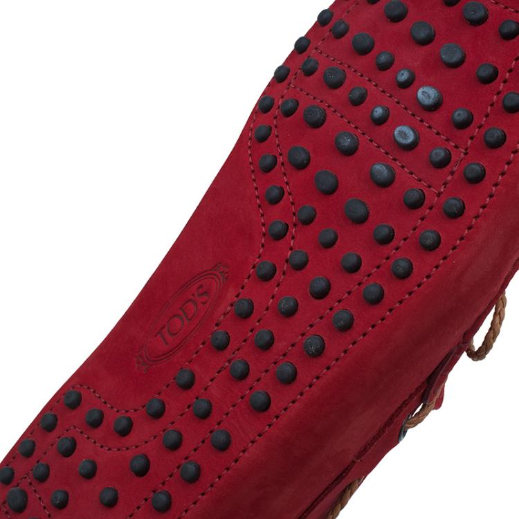 مملوكة مسبقًا Tod's Red Leather Bow Loafers Size 43