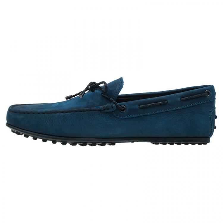 Pre Owned Tod's Teal Leather Bow Loafers Size 42.5
