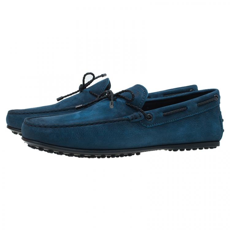 Pre Owned Tod's Teal Leather Bow Loafers Size 42.5