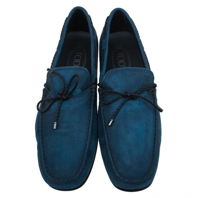 Pre Owned Tod's Teal Leather Bow Loafers Size 42.5