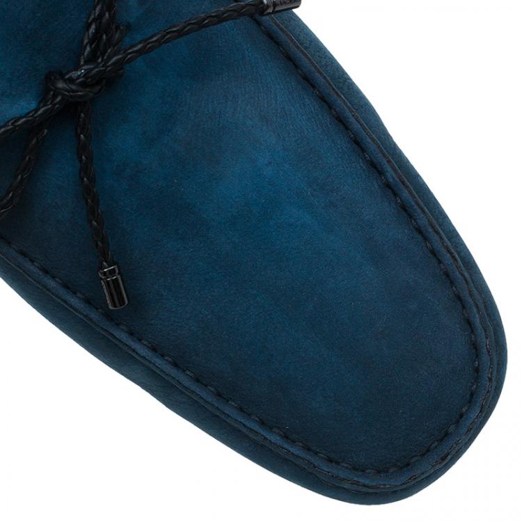 Pre Owned Tod's Teal Leather Bow Loafers Size 42.5