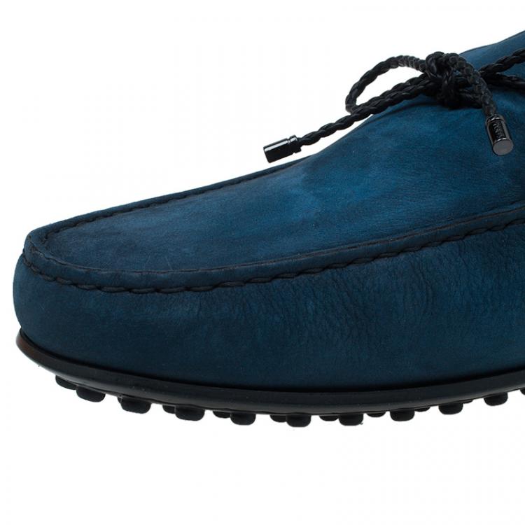 Pre Owned Tod's Teal Leather Bow Loafers Size 42.5