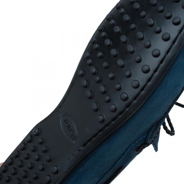 Pre Owned Tod's Teal Leather Bow Loafers Size 42.5