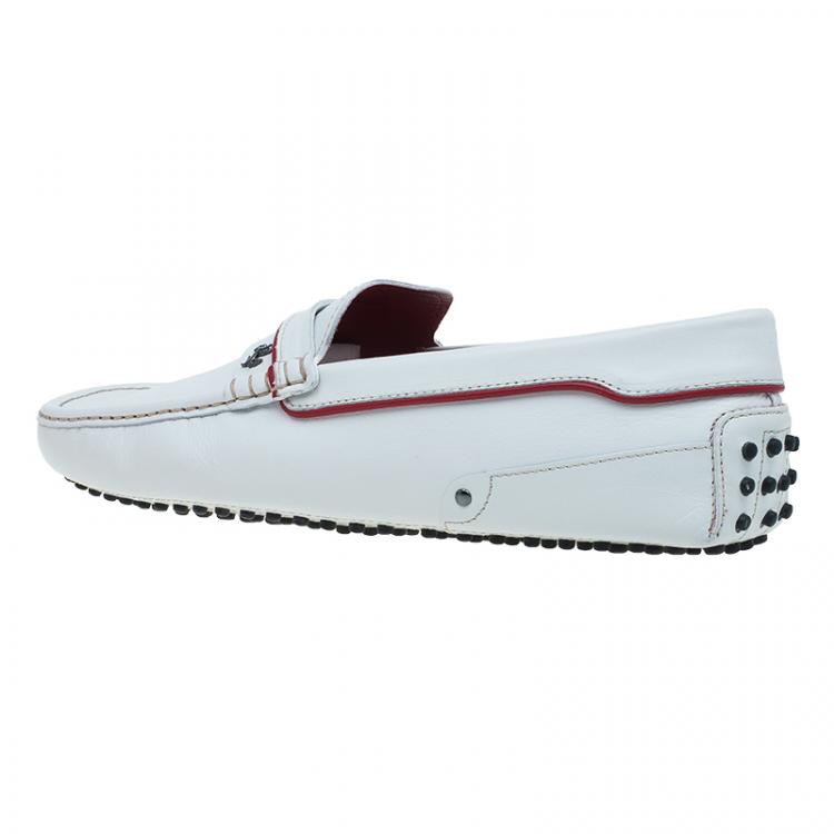 Pre Owned Tod's for Ferrari White Leather Striped Loafers Size 42.5