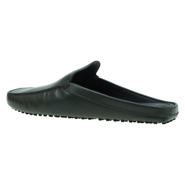 Pre Owned Tod's Olive Green Leather Slippers Size 43