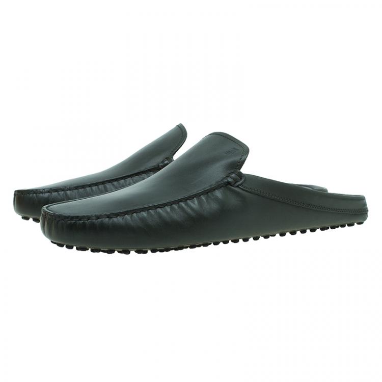 Pre Owned Tod's Olive Green Leather Slippers Size 43