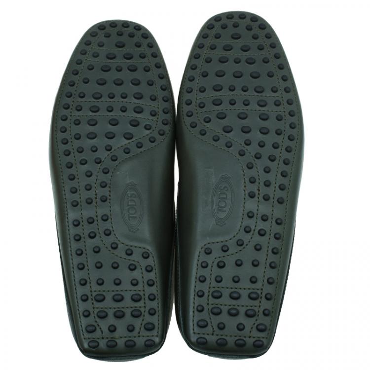 Pre Owned Tod's Olive Green Leather Slippers Size 43
