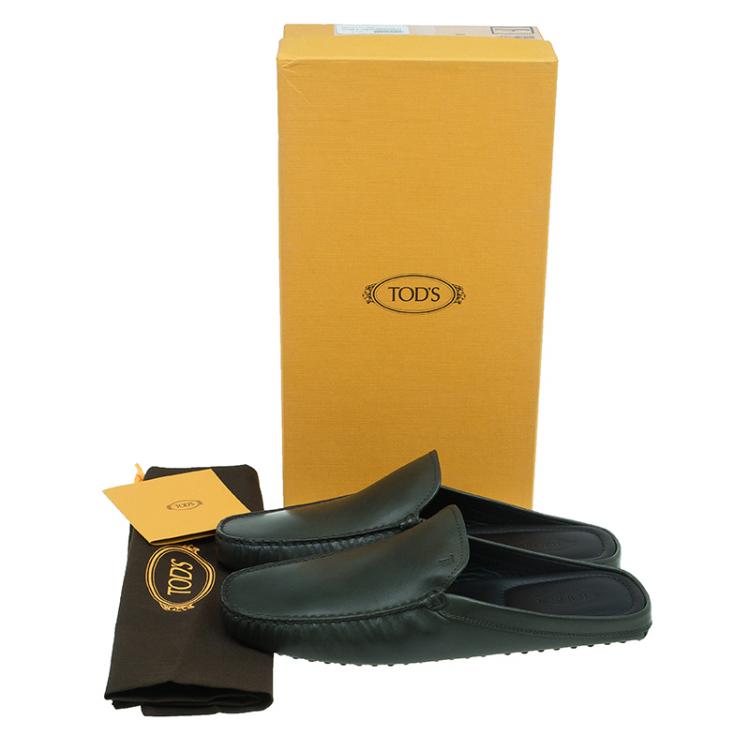 Pre Owned Tod's Olive Green Leather Slippers Size 43
