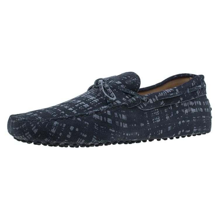 Pre Owned Tod's Grey Printed Suede Bow Loafers Size 45 