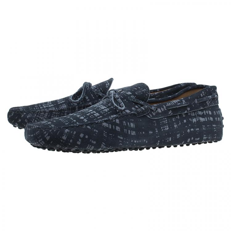 Pre Owned Tod's Grey Printed Suede Bow Loafers Size 45 