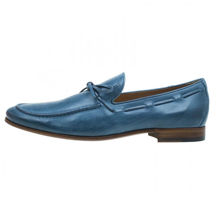 Pre Owned Tod's Blue Leather Bow Loafers Size 43