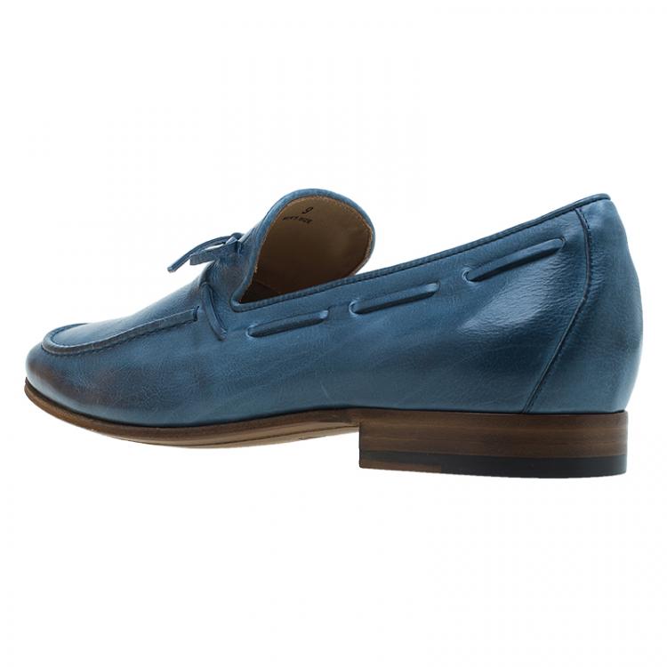 Pre Owned Tod's Blue Leather Bow Loafers Size 43