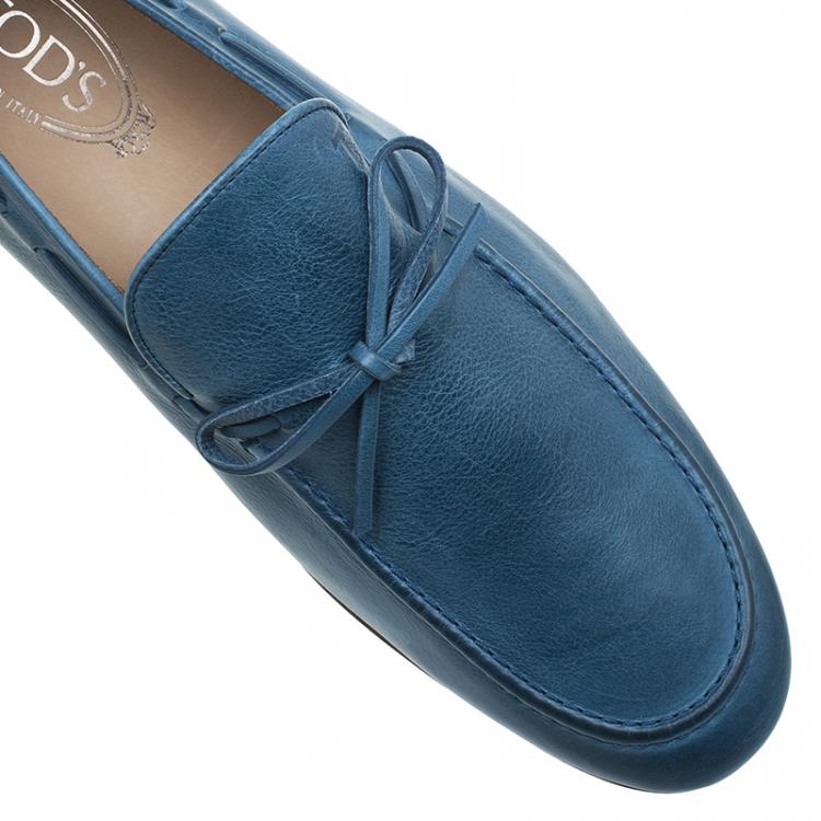 Pre Owned Tod's Blue Leather Bow Loafers Size 43