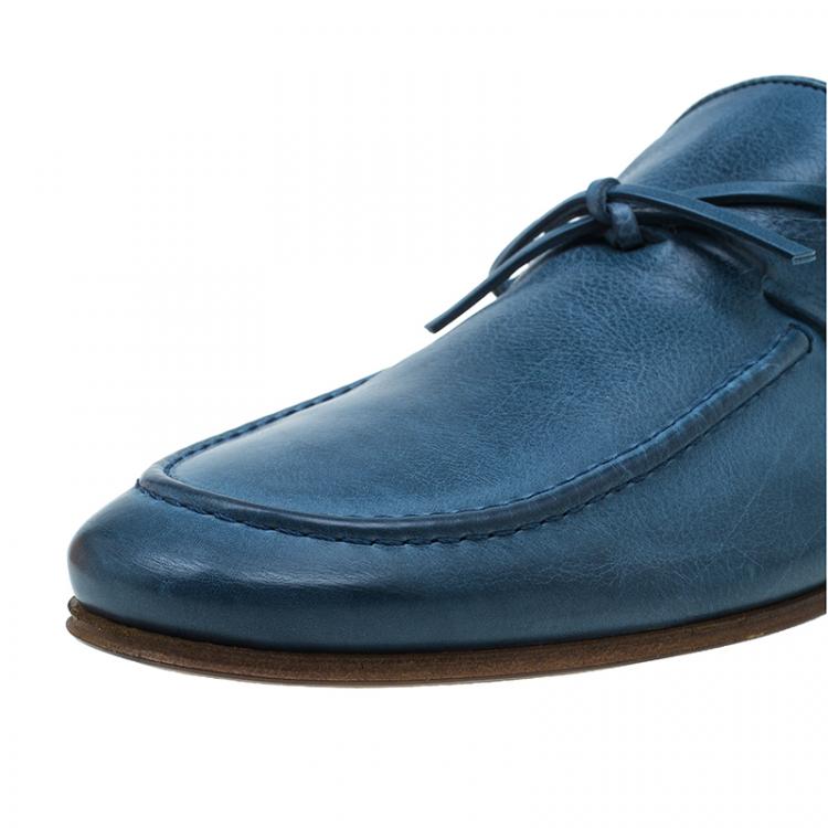 Pre Owned Tod's Blue Leather Bow Loafers Size 43