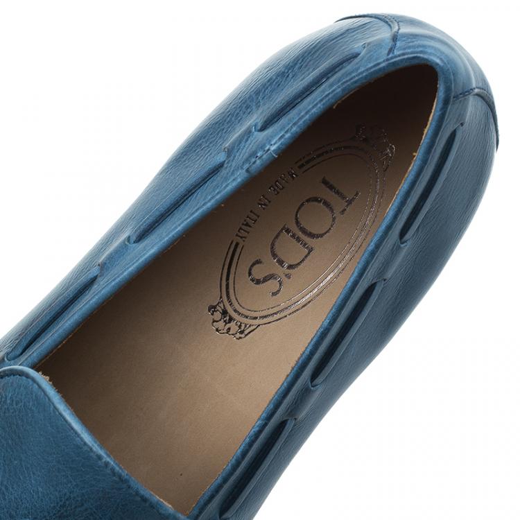 Pre Owned Tod's Blue Leather Bow Loafers Size 43