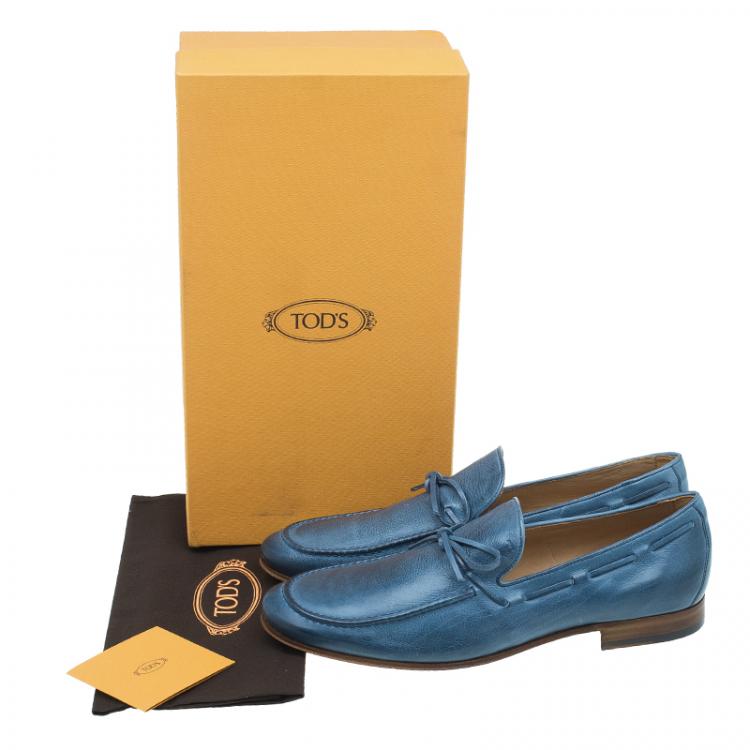 Pre Owned Tod's Blue Leather Bow Loafers Size 43