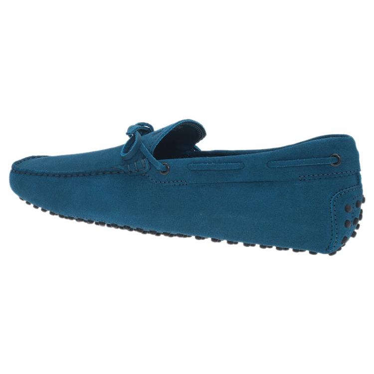Pre Owned Tod's Blue Suede Bow Loafers Size 43.5