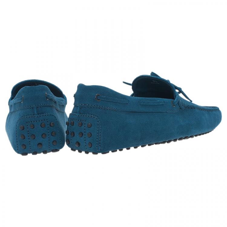 Pre Owned Tod's Blue Suede Bow Loafers Size 43.5