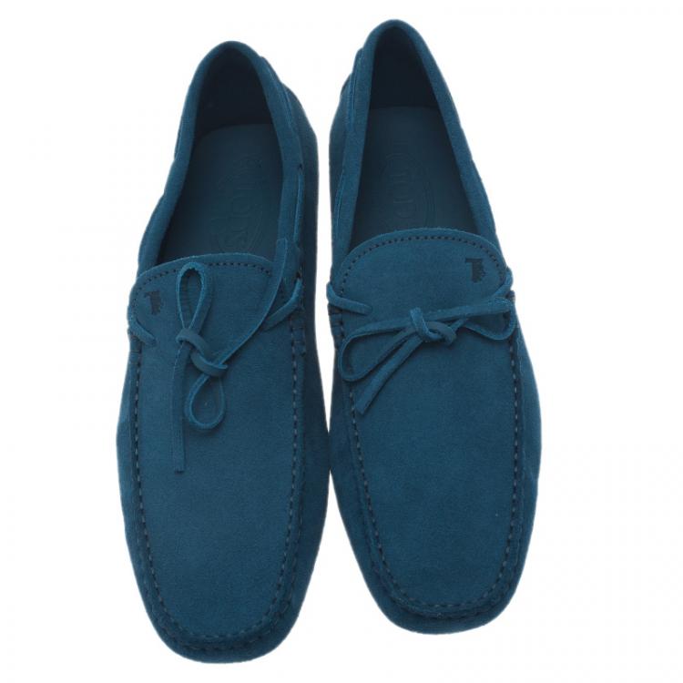 Pre Owned Tod's Blue Suede Bow Loafers Size 43.5