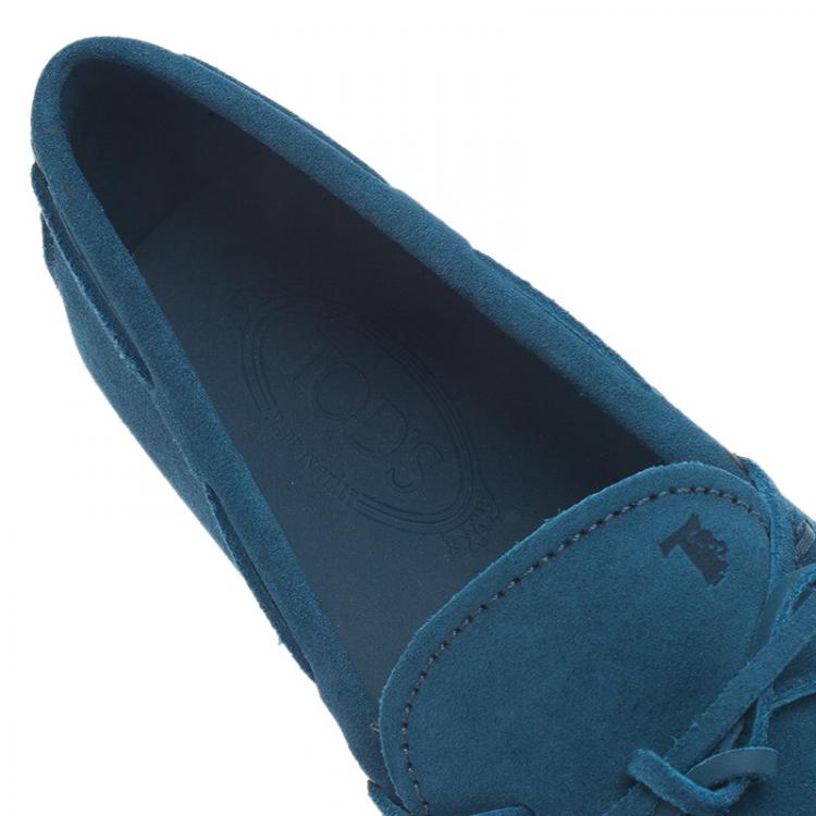 Pre Owned Tod's Blue Suede Bow Loafers Size 43.5