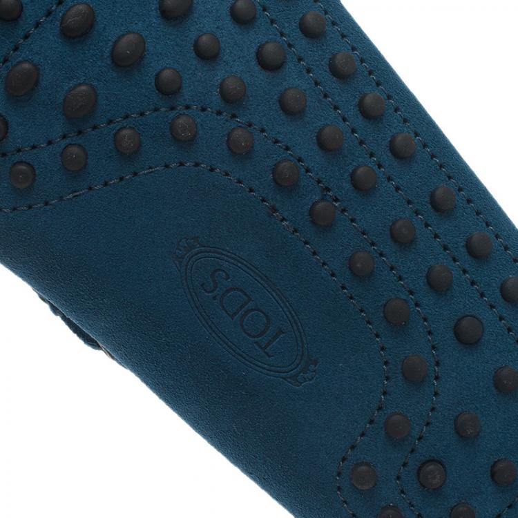 Pre Owned Tod's Blue Suede Bow Loafers Size 43.5