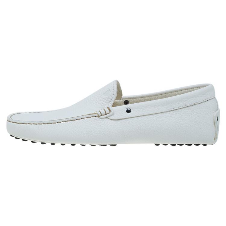 Pre Owned Tod's White Leather Slip On Loafers Size 41.5