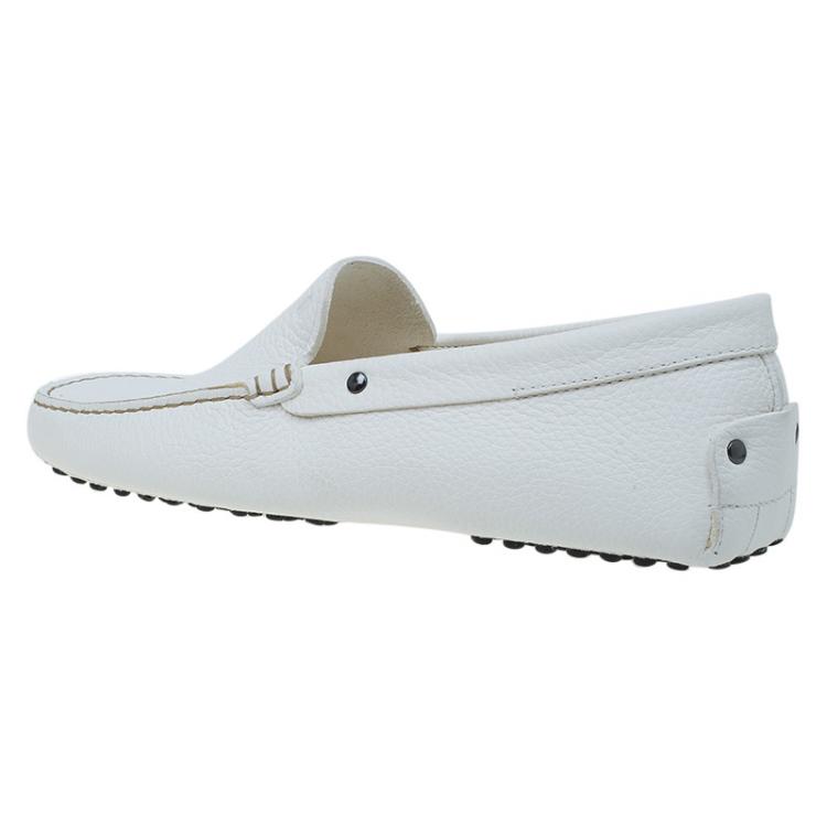 Pre Owned Tod's White Leather Slip On Loafers Size 41.5