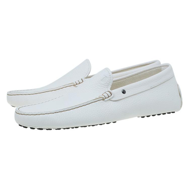Pre Owned Tod's White Leather Slip On Loafers Size 41.5