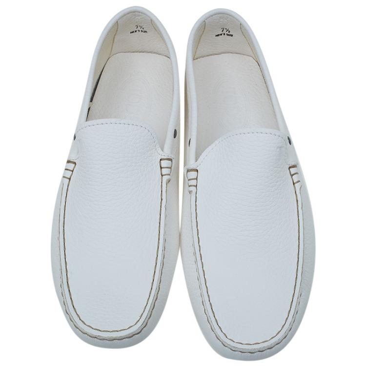 Pre Owned Tod's White Leather Slip On Loafers Size 41.5