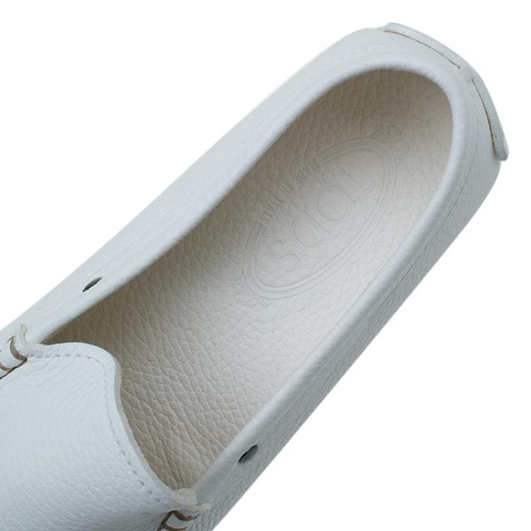 Pre Owned Tod's White Leather Slip On Loafers Size 41.5