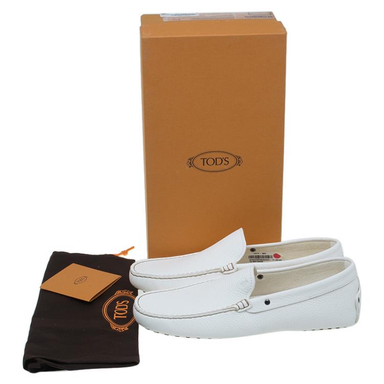 Pre Owned Tod's White Leather Slip On Loafers Size 41.5