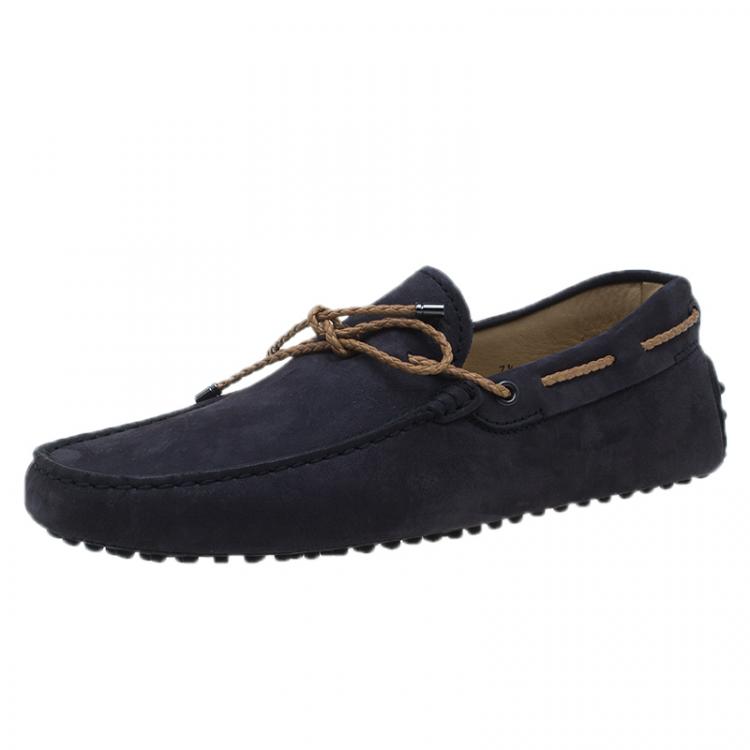 Pre Owned Tod's Navy Blue Nubuck Bow Loafers Size 41.5